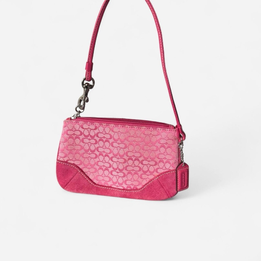 Coach y2k pink signature canvas monogram suede wrislet - Picture 2 of 6
